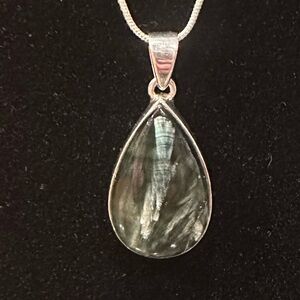 Seraphinite Pendant Angel Wing Natural Gemstone .925 Sterling Silver NEW